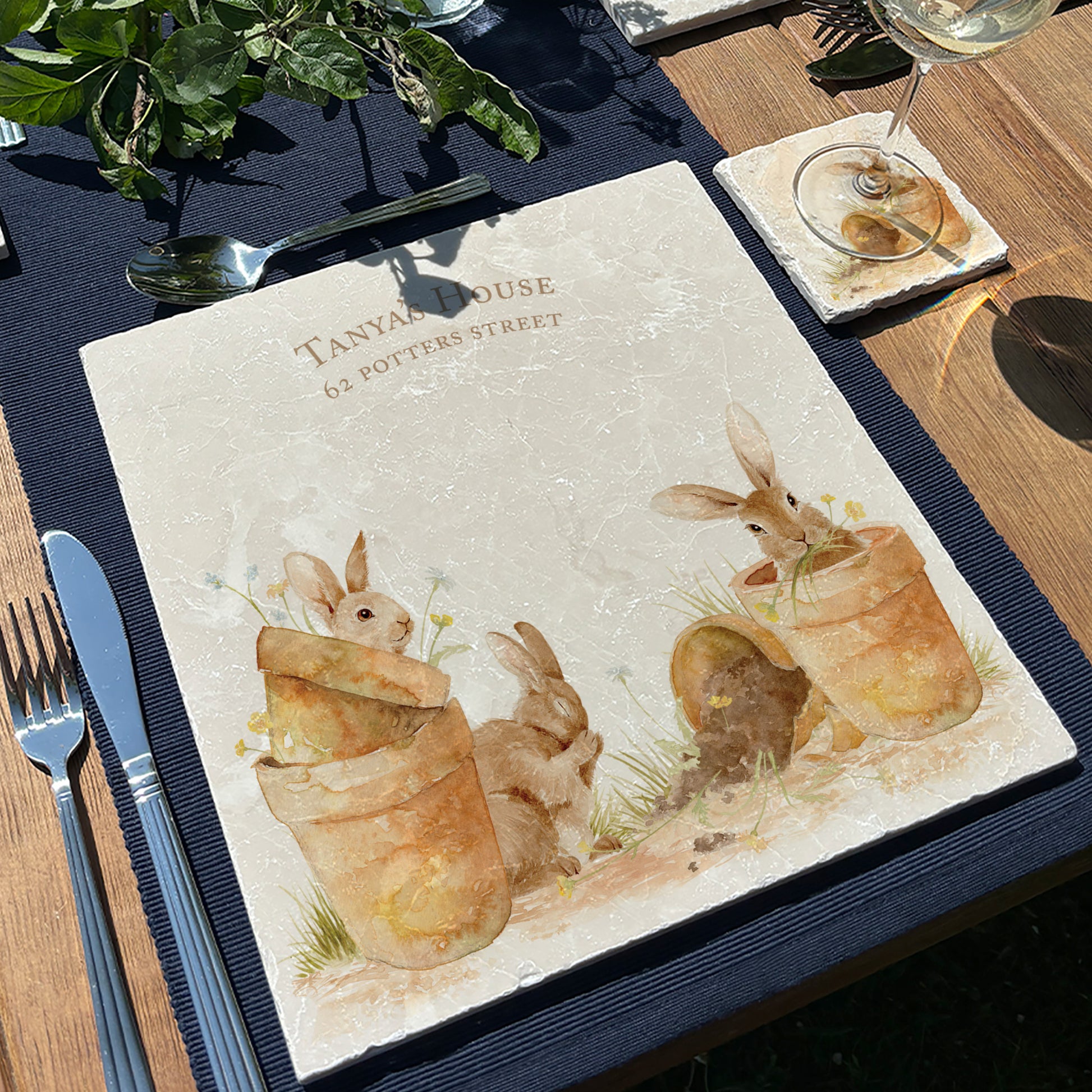 This design features our cheeky bunny rabbits hiding and nibbling away in pots. The perfect gift for the bunny lover. 