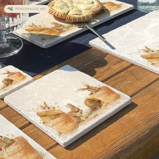 This design features our cheeky bunny rabbits hiding and nibbling away in pots. The perfect gift for the bunny lover. 