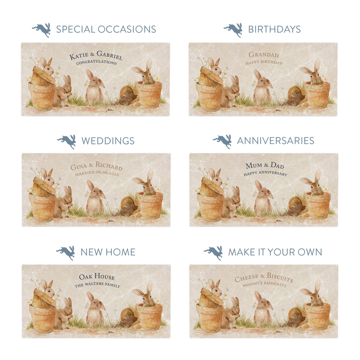 This design features our cheeky bunny rabbits hiding and nibbling away in pots. The perfect gift for the bunny lover. 