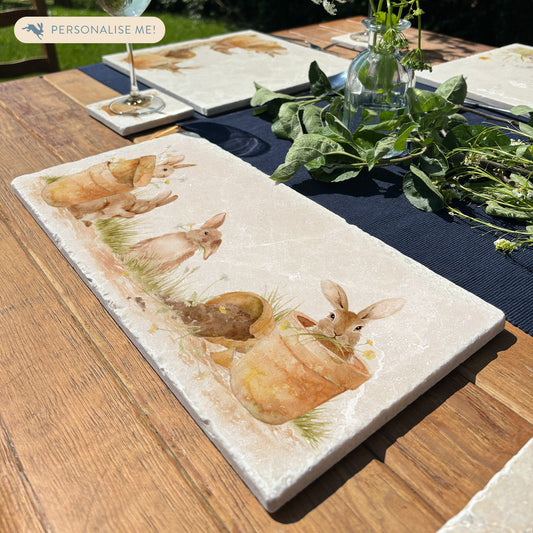 This design features our cheeky bunny rabbits hiding and nibbling away in pots. The perfect gift for the bunny lover. 