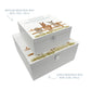White Square personalised Wooden box with a decorative lid featuring illustrations of Donkeys and a little Robin lined up along a fence line. Perfect funeral memory keepsake box, for storing ashes, order of service, flowers and capturing your loved ones things in one place