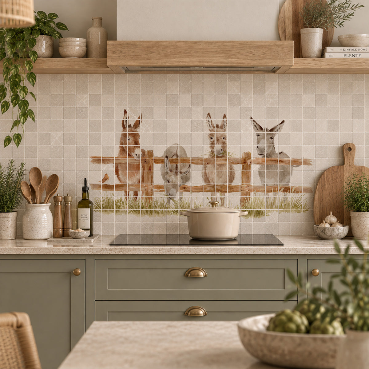 Decorative Donkey marble statement Watercolour mural inspired by the Great British countryside