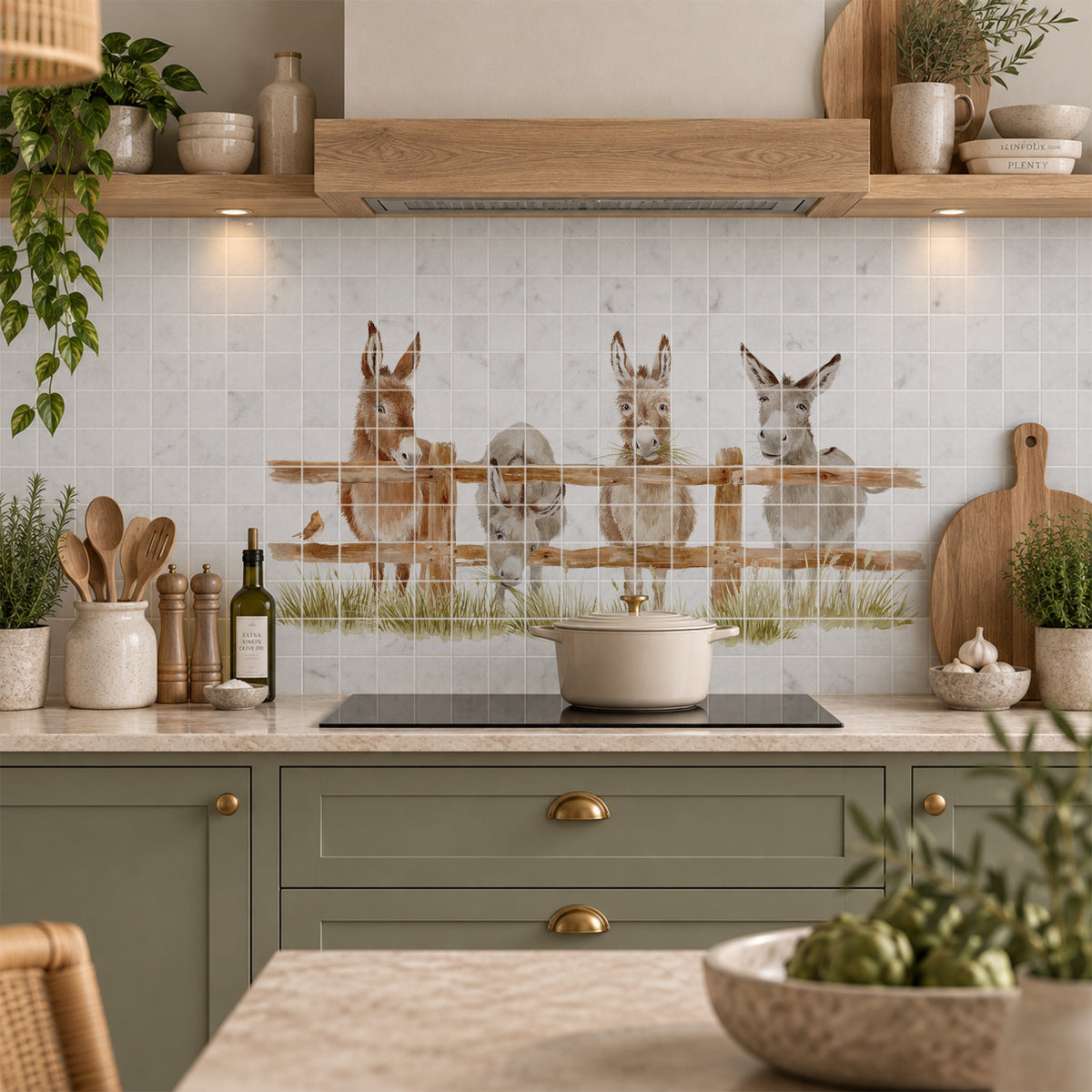 Decorative Donkey marble statement Watercolour mural inspired by the Great British countryside