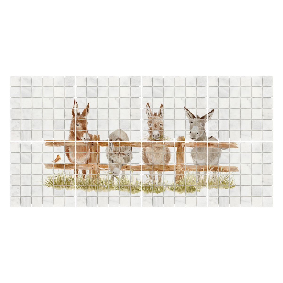 Decorative Donkey marble statement Watercolour mural inspired by the Great British countryside