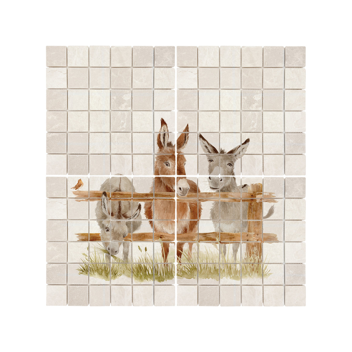 Decorative Donkey marble statement Watercolour mural inspired by the Great British countryside