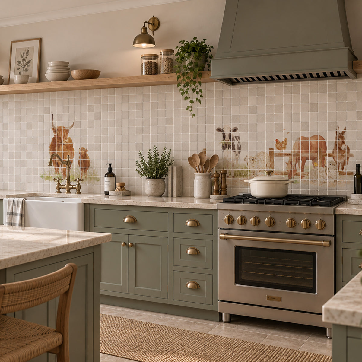 Statement marble mural depicting an idyllic Great British countryside scene