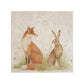 A 30.5 x 30.5cm handmade cream grey marble splashback tile featuring a watercolour fox and hare design. 