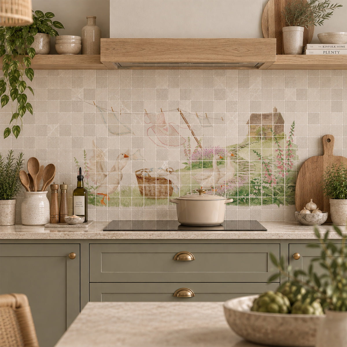 Elegant marble wall mural inspired by rolling British countryside landscapes