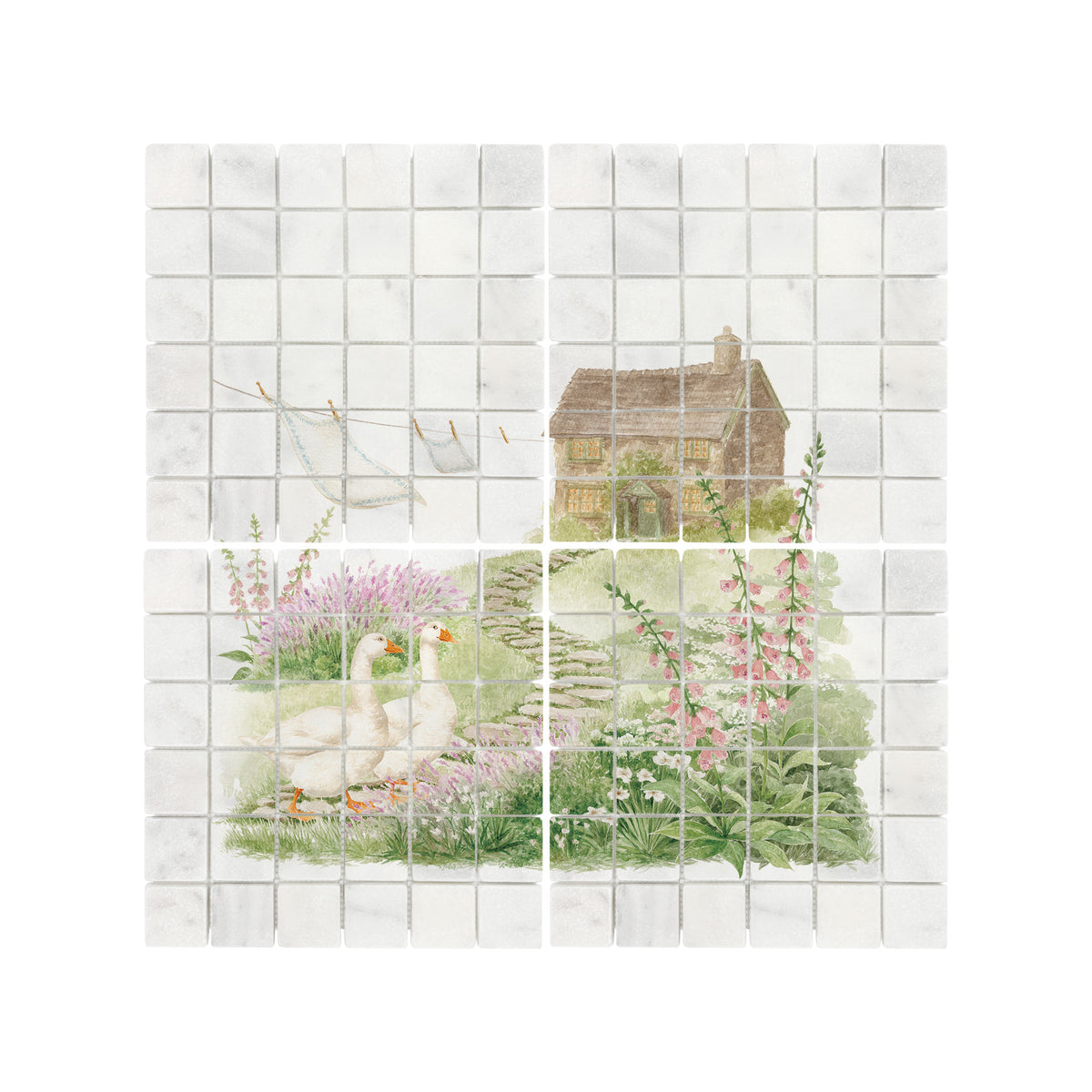 Elegant marble wall mural inspired by rolling British countryside landscapes