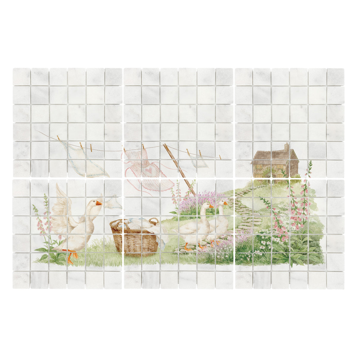 Elegant marble wall mural inspired by rolling British countryside landscapes