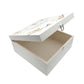 White Square personalised Wooden box with a decorative lid featuring illustrations of Garden Birds on Branches Perfect funeral memory keepsake box, for storing ashes, order of service, flowers and capturing your loved ones things in one place.