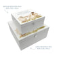 White Square personalised Wooden box with a decorative lid featuring illustrations of Sheep and a little Robin lined up along a fence line. Perfect funeral memory keepsake box, for storing ashes, order of service, flowers and capturing your loved ones things in one place