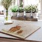 A large square marble platter placed on a sunny kitchen windowsill. The platter has a watercolour design of a highland cow and calf.