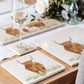 A beautiful dining set of marble platters and coasters featuring stunning highland cows