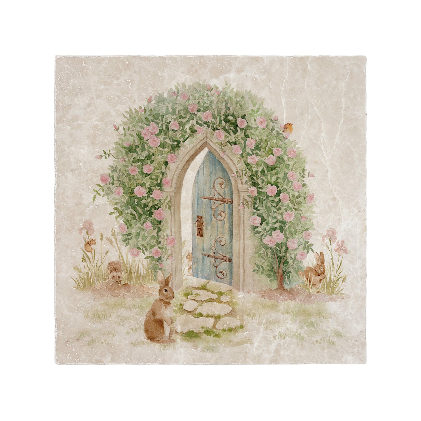 Follow the Robin through the door, our Hidden Garden design offers mystery and excitement as you find the little garden animals hidden on the splashback tile. 