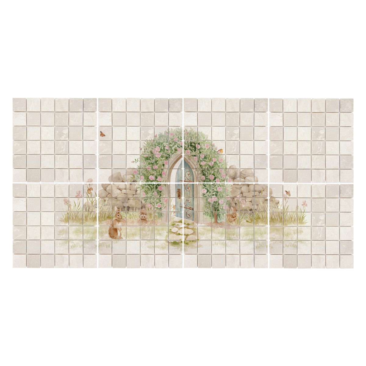 Traditional British countryside scene featured on an elegant decorative marble mural