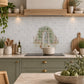Traditional British countryside scene featured on an elegant decorative marble mural