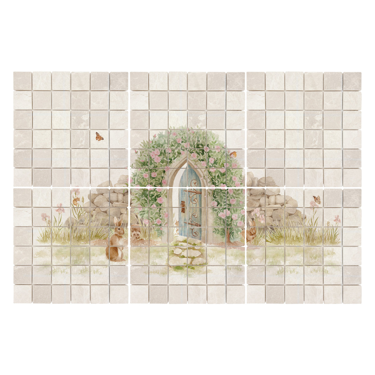 Traditional British countryside scene featured on an elegant decorative marble mural