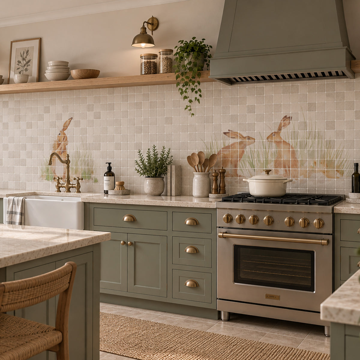 Bespoke Hare statement marble mural bringing the beauty of the British countryside indoors