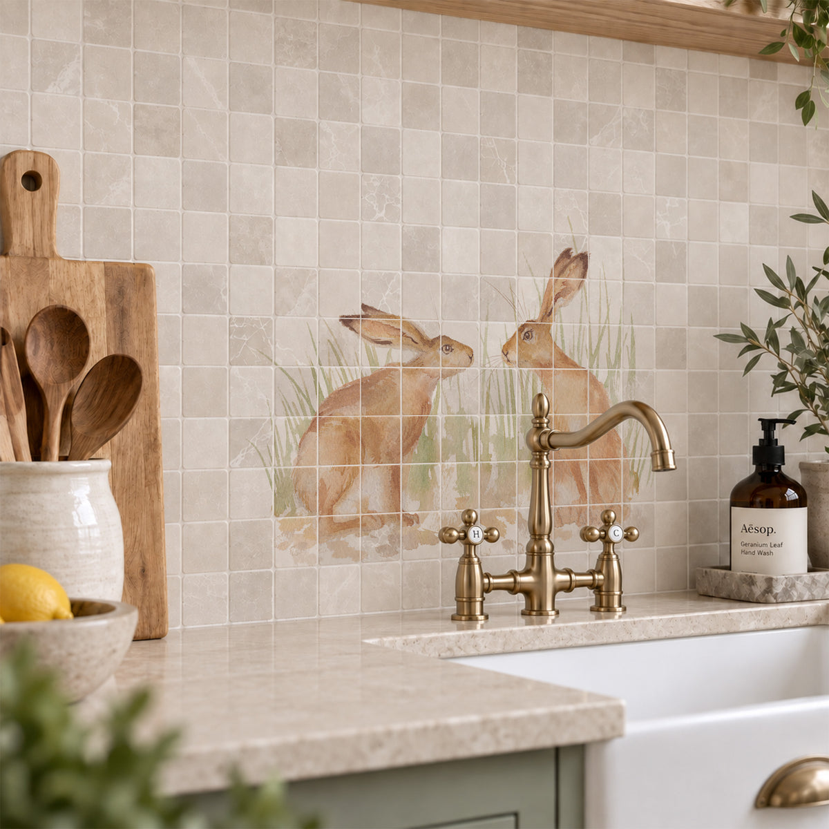 Bespoke Hare statement marble mural bringing the beauty of the British countryside indoors