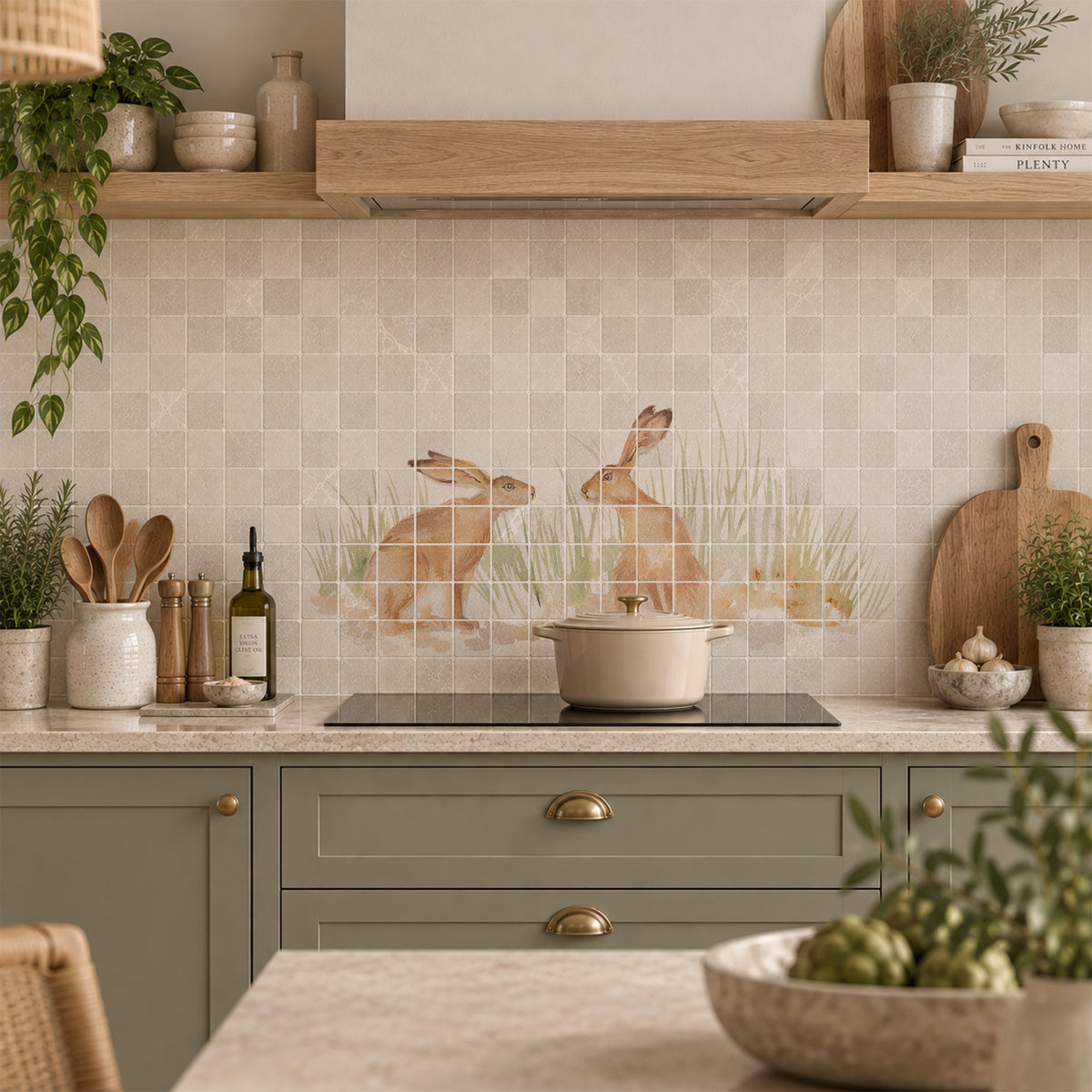 Bespoke Hare statement marble mural bringing the beauty of the British countryside indoors