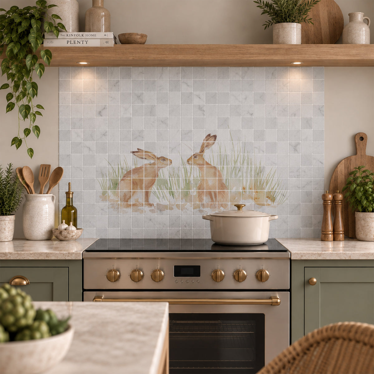 Bespoke Hare statement marble mural bringing the beauty of the British countryside indoors