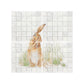 A square mosaic tile design featuring a light brown rabbit standing among green grass on a white marble-tile background, shown as a clean product shot on a white backdrop.