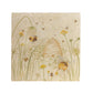 A large square multipurpose marble platter, featuring a watercolour design of bees and a beehive in a buttercup meadow.