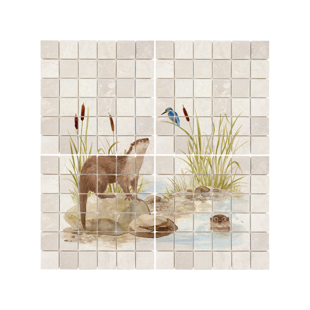 Bespoke decorative kitchen tiles featuring a traditional English countryside scene