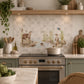 Bespoke decorative kitchen tiles featuring a traditional English countryside scene an otter and kingfisher 