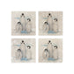 The Penguin Huddle Design features a set of 4 marble coasters with three penguins huddled together. One cheeky penguin has caught a fish to show his friends. 