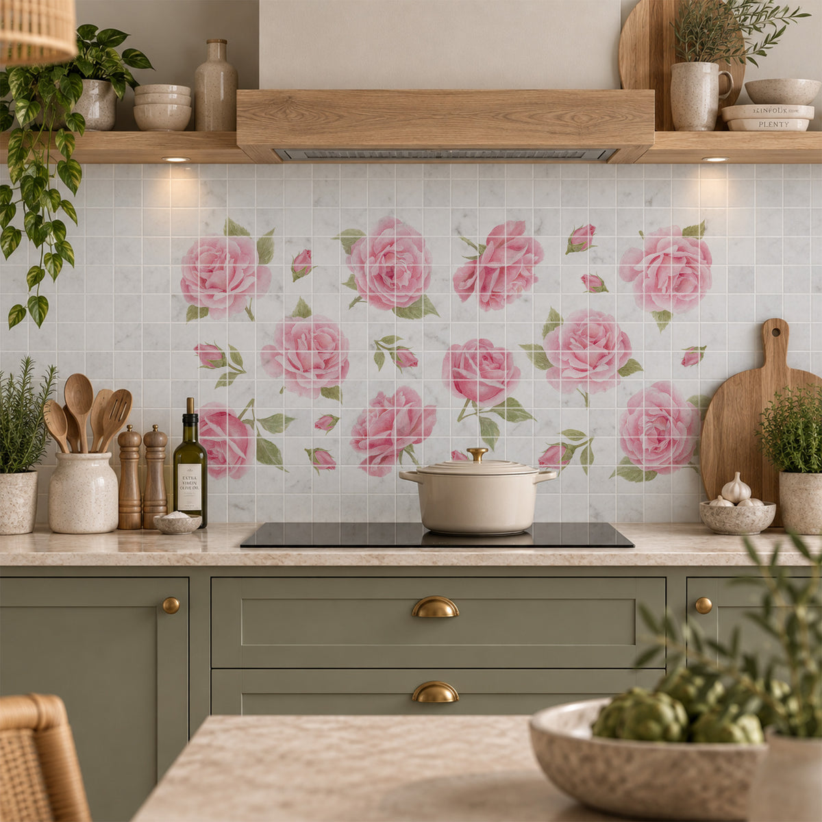 Premium countryside-inspired wall art designed for a luxury kitchen interior