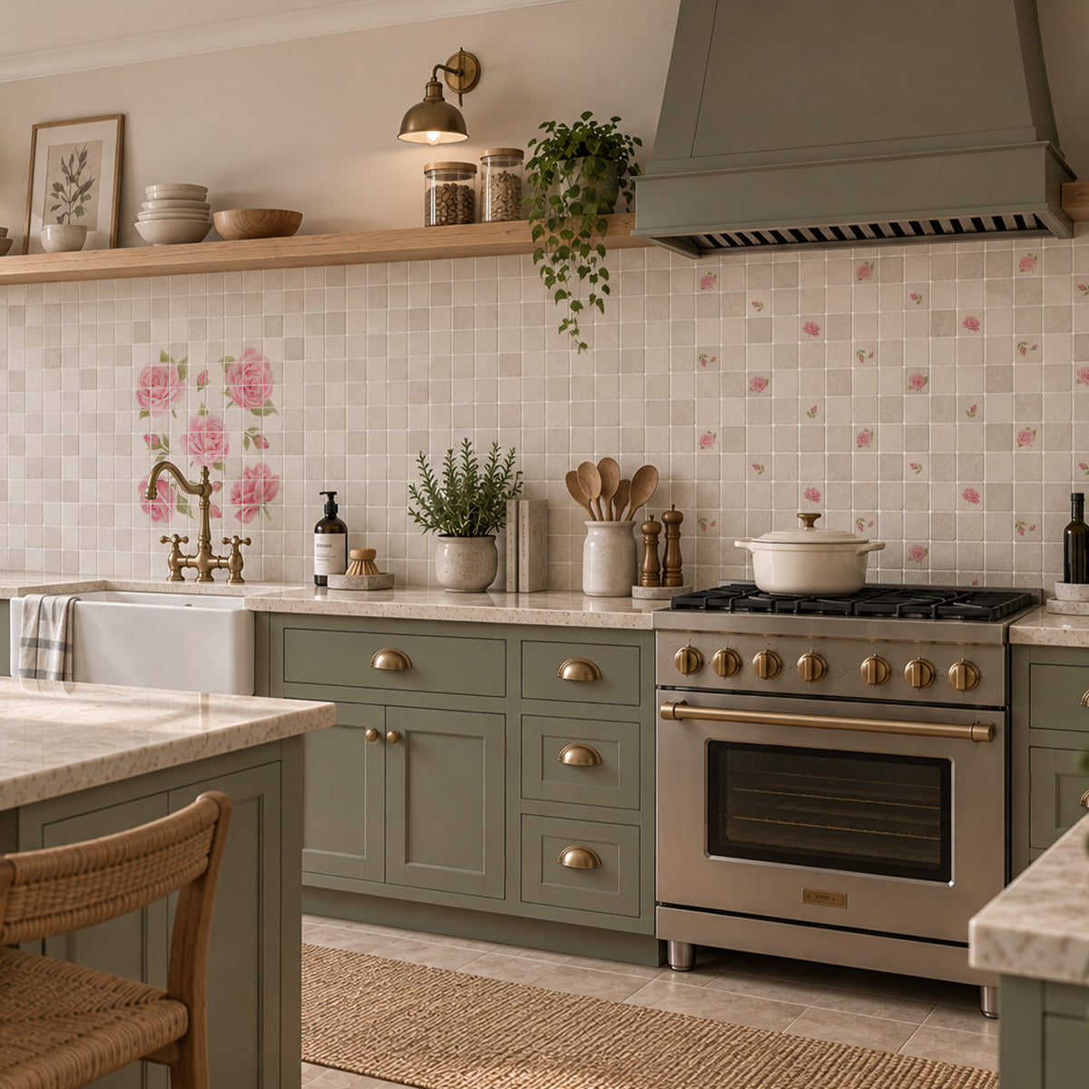 Premium countryside-inspired wall art designed for a luxury kitchen interior