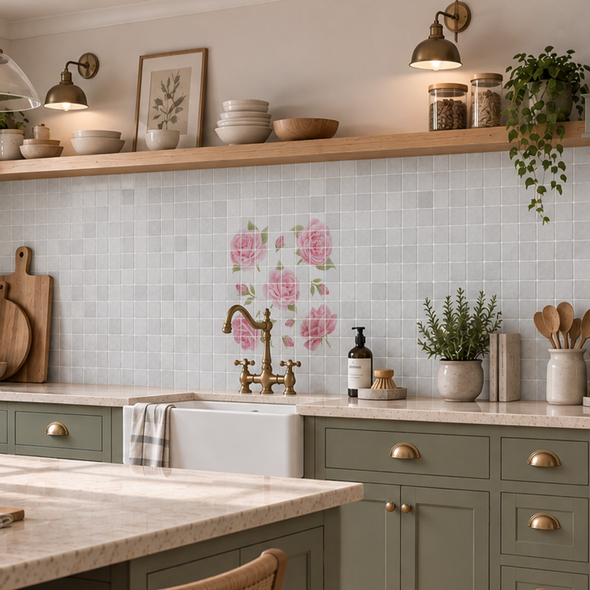 Premium countryside-inspired wall art designed for a luxury kitchen interior