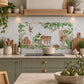 Elegant countryside artwork designed as a luxury kitchen splashback, with rainforest animals featuring as the centrepiece 