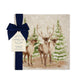 The Reindeers rest design features reindeer appearing from an opening in the wintery snowy forest. 