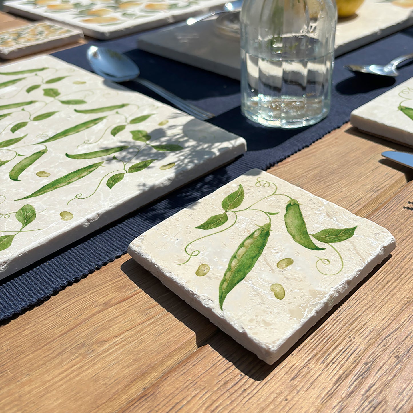 Elegant Runner Bean design on our classic marble coasters set of 4. In The Humble Hares Classic Watercolour style 