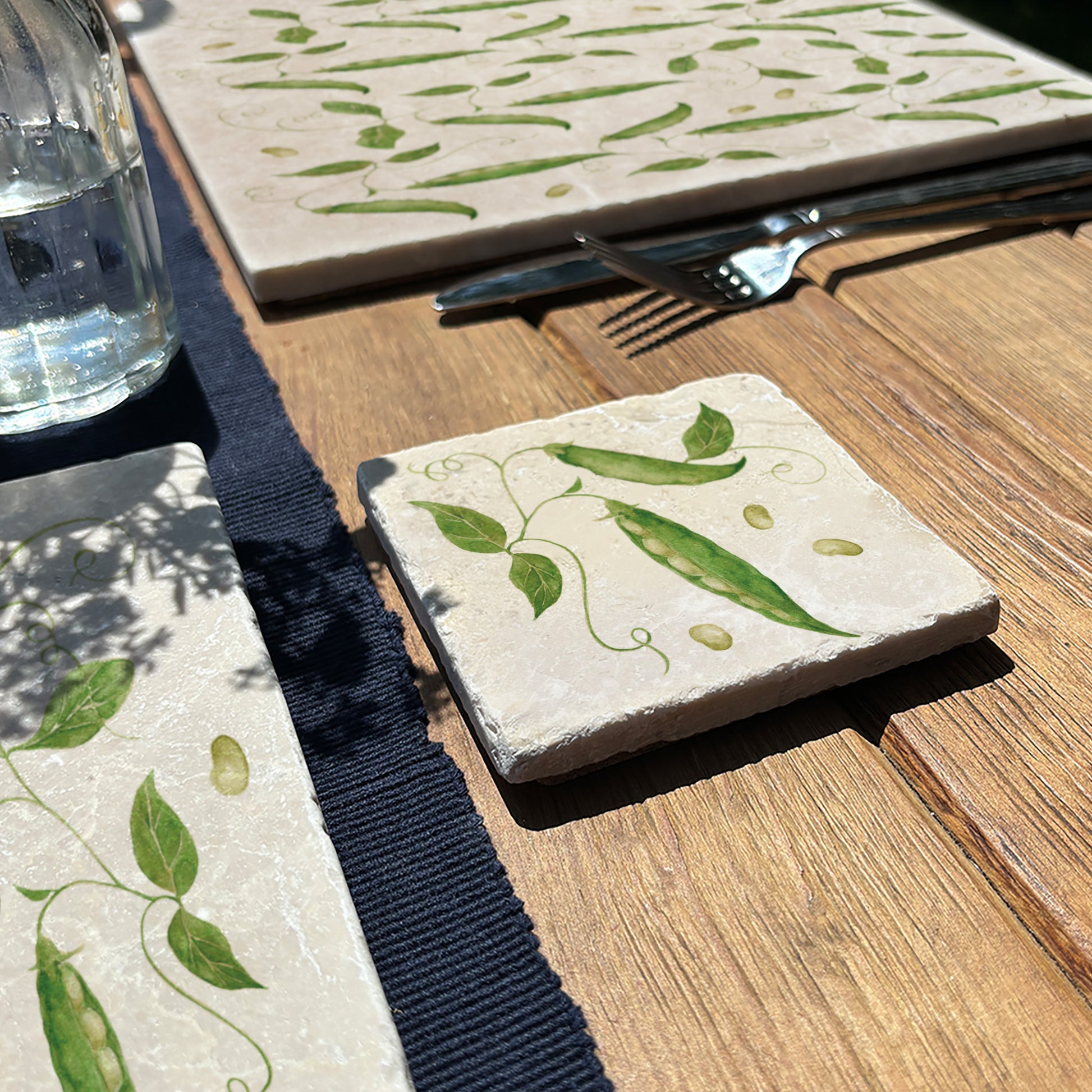 Elegant Runner Bean design on our classic marble coasters set of 4. In The Humble Hares Classic Watercolour style 