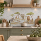 Hand-painted watercolour style mural inspired by the English countryside safari themed kitchen