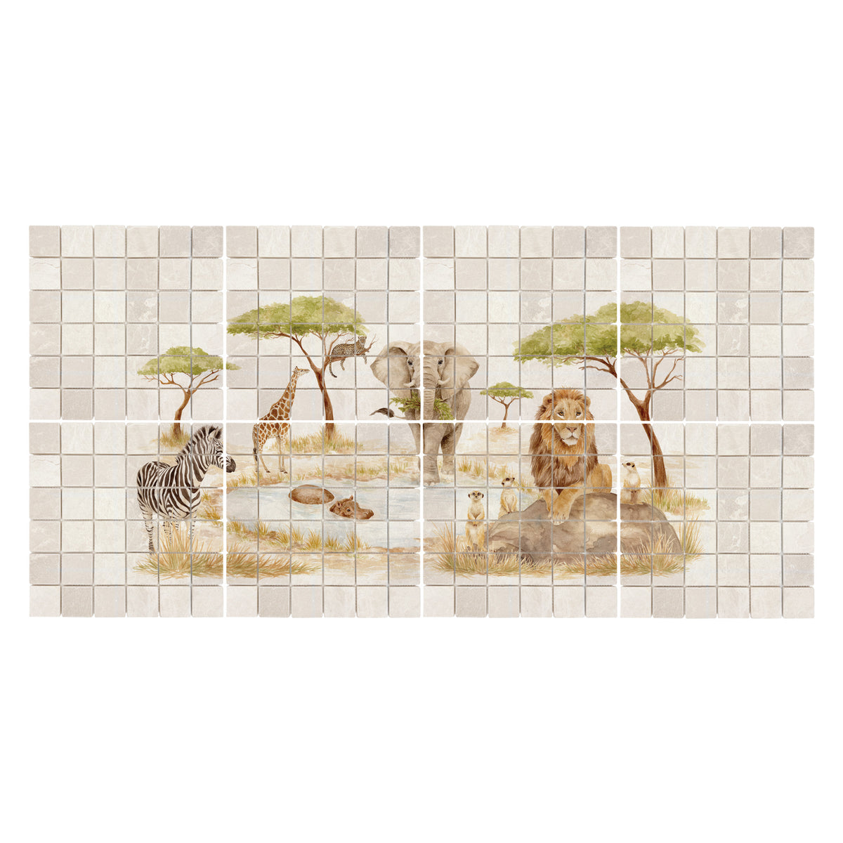 Hand-painted watercolour style mural inspired by the English countryside safari themed kitchen