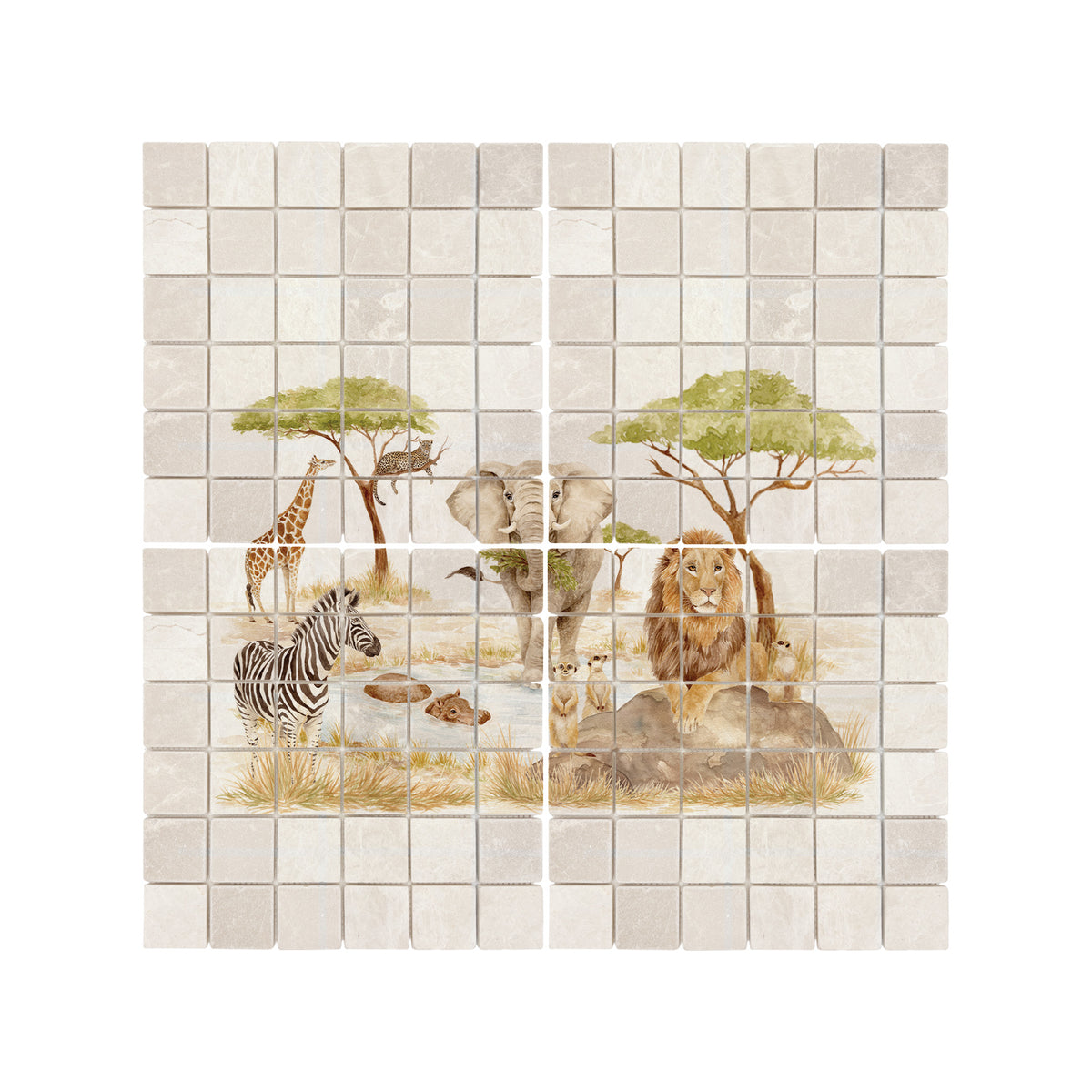 Hand-painted watercolour style mural inspired by the English countryside safari themed kitchen