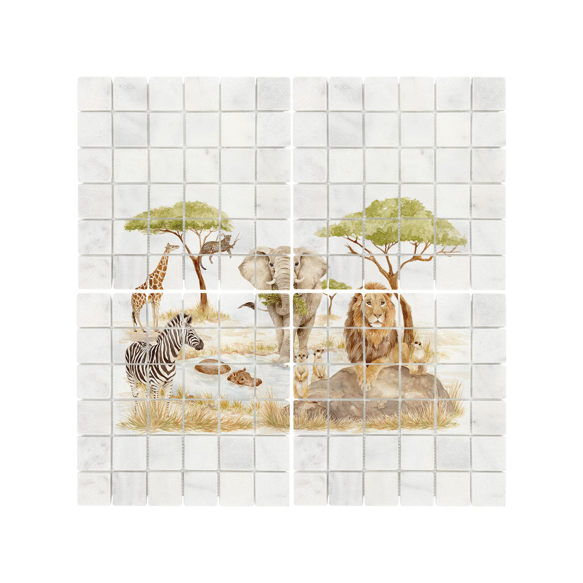 Hand-painted watercolour style mural inspired by the English countryside safari themed kitchen