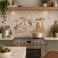 Hand-painted watercolour style mural inspired by the English countryside safari themed kitchen