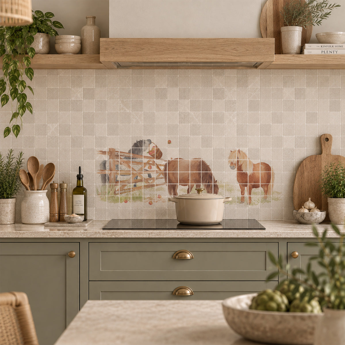 Decorative countryside watercolour artwork for a sophisticated kitchen interior