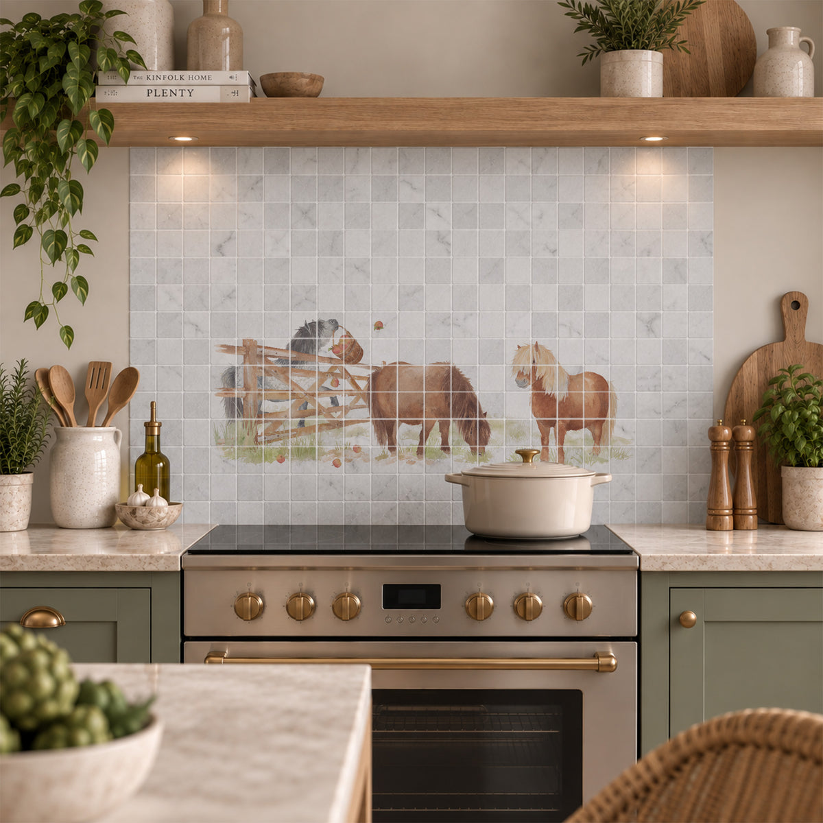Decorative countryside watercolour artwork for a sophisticated kitchen interior