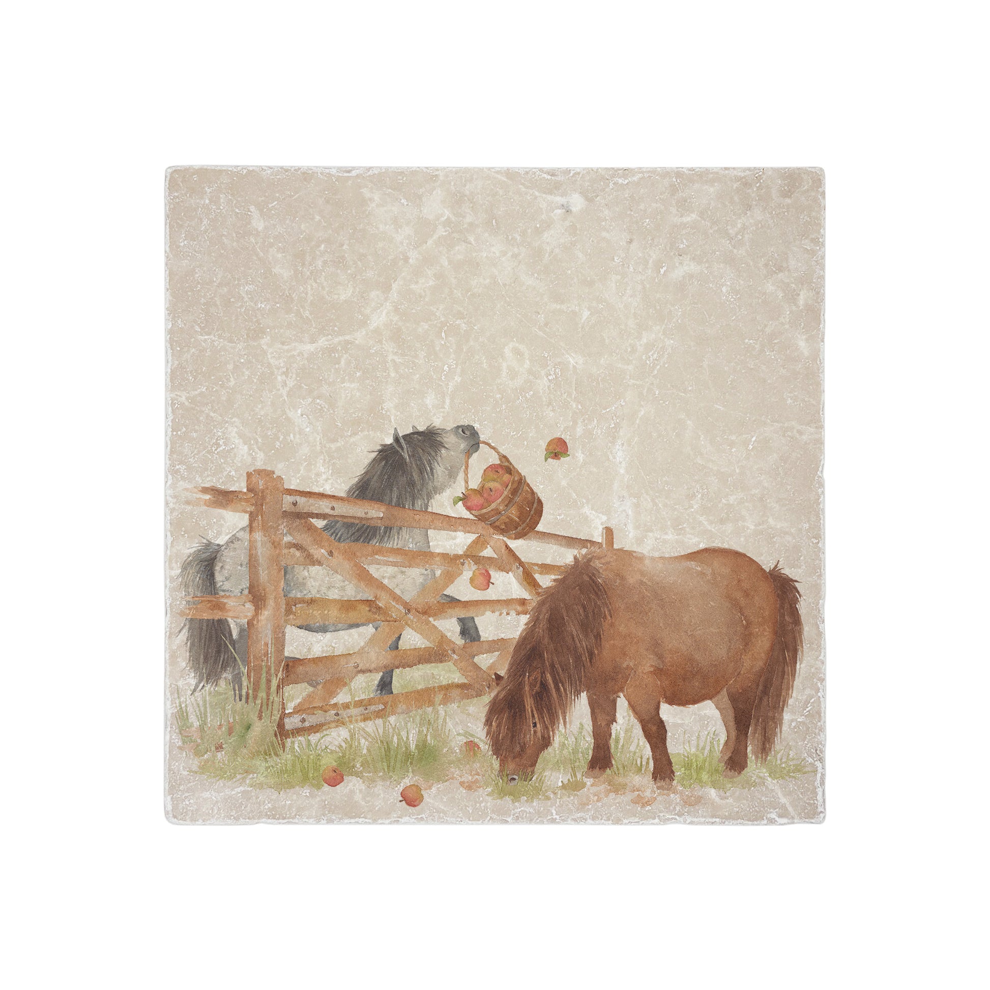 Some very mischievous Shetlands stealing the Apples from the local farmer. The perfect design to add some fun to your Kitchen space. 