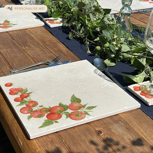 Marble Large platter with The Humble Hares Watercolour designs. This design shows a watercolour Tomatoes on a vine. Perfect for the vegetable Garden Lover 