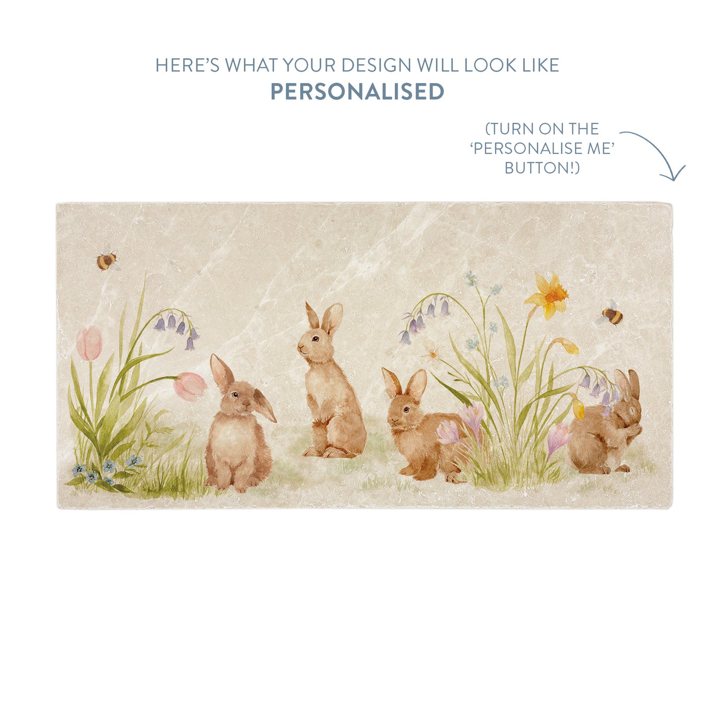 Spring has arrived in the garden, this platter features beautiful bunnies playing in the garden with the most beautiful spring flowers. Personalise your sharing platter to make it uniquely yours.