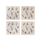 A set of 4 handmade marble coasters with a watercolour pattern of busy bees and purple lavender flowers.