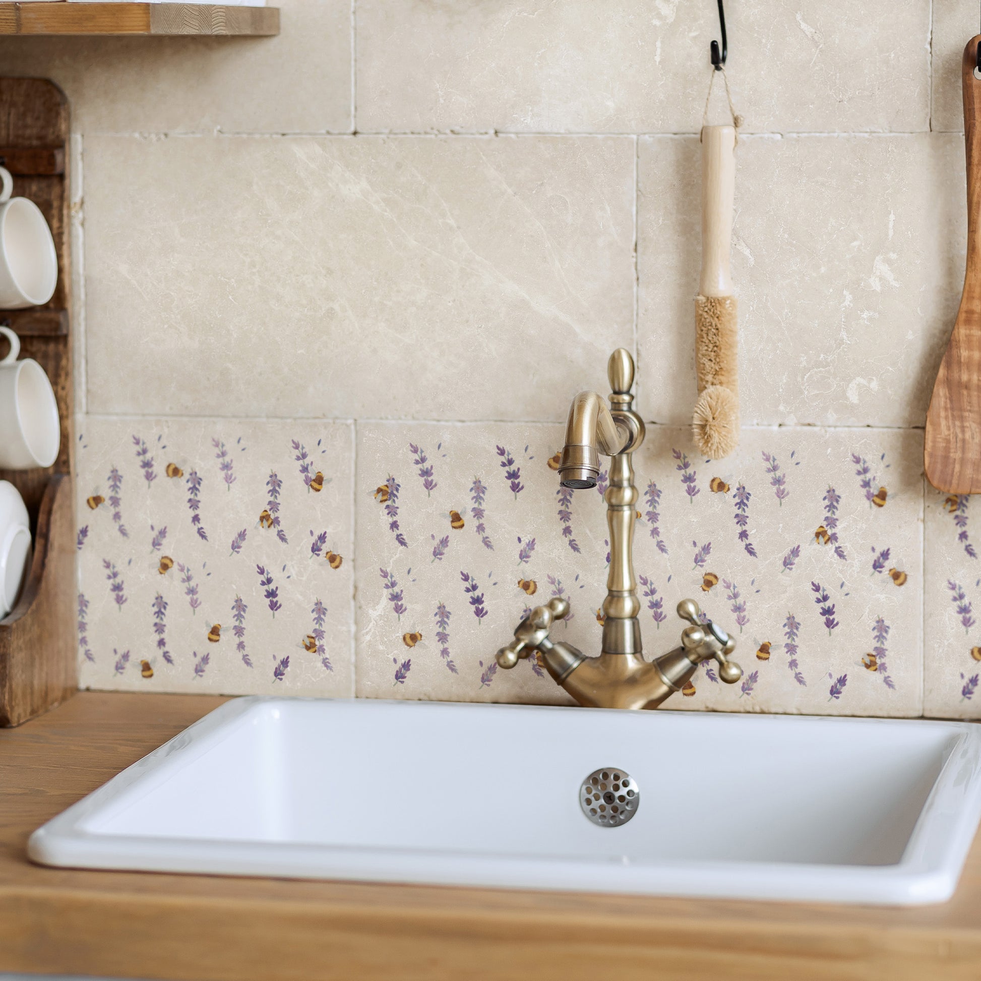 Lots of Busy Bees buzzing around springs of lavender. The perfect flower to bring a touch of the outdoors indoors. 